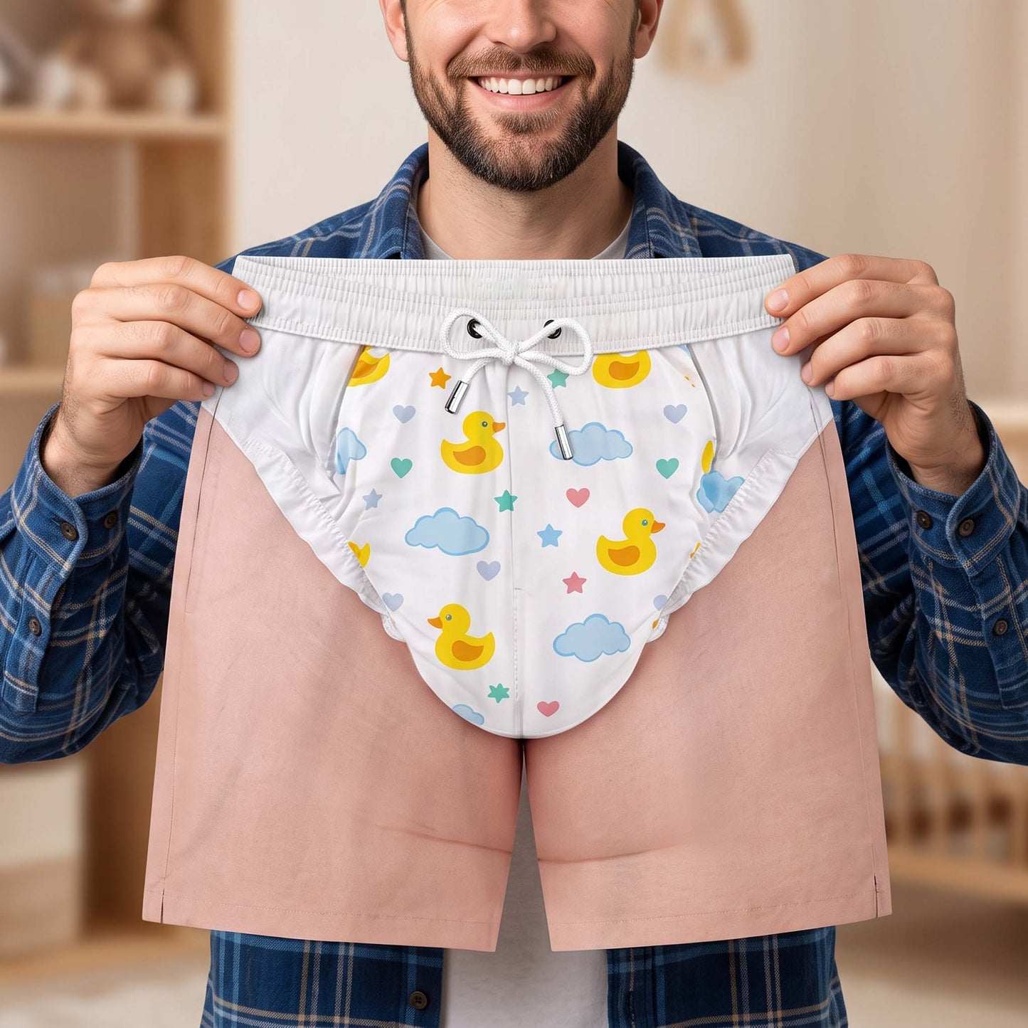 Funny Baby Diaper Men's Swim Trunks – Novelty Beach Shorts, Father's Day Gift