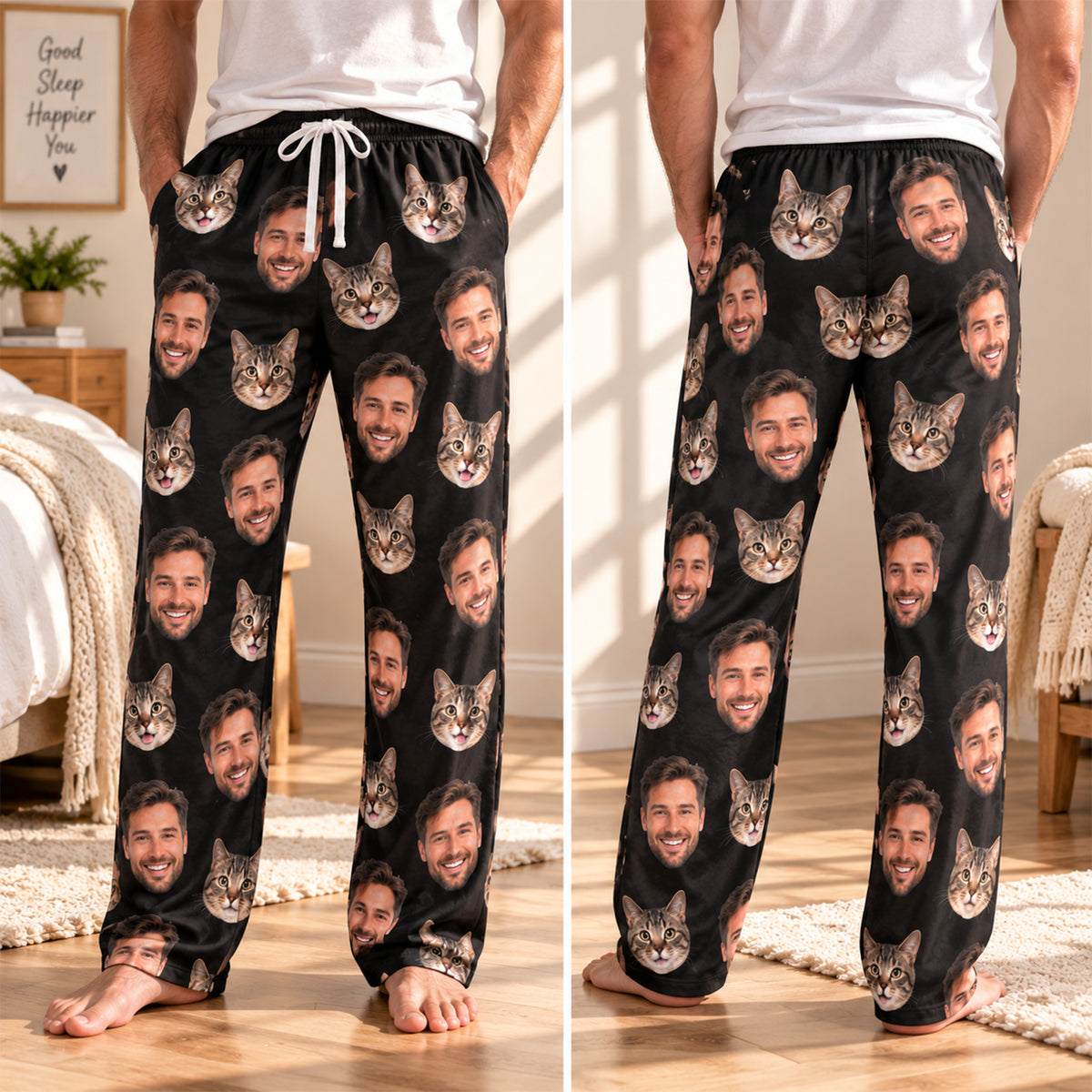 Pantalon de pyjama personnalisé avec visage, pantalon d’intérieur personnalisé avec photo de famille et d’animaux de compagnie