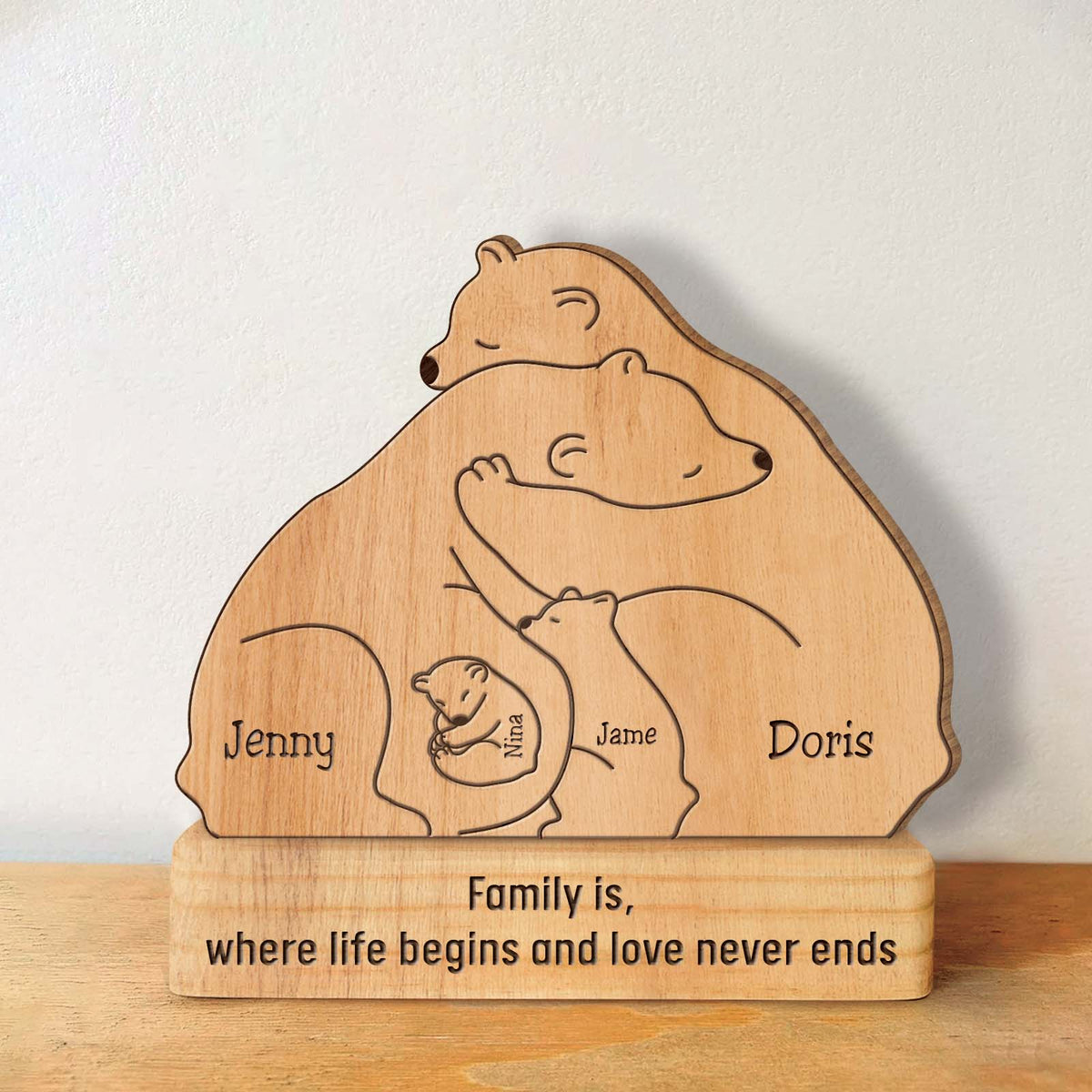 Family - Love At First Sight - Personalized Bear Wooden Puzzle
