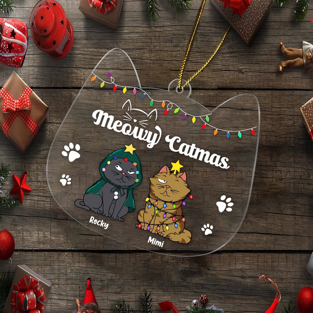 Amoureux des animaux - Meowy Catmas - Décoration de Noël personnalisée en acrylique