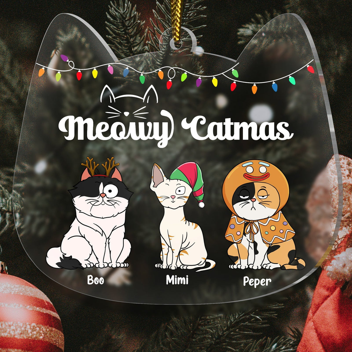 Amoureux des animaux - Meowy Catmas - Décoration de Noël personnalisée en acrylique