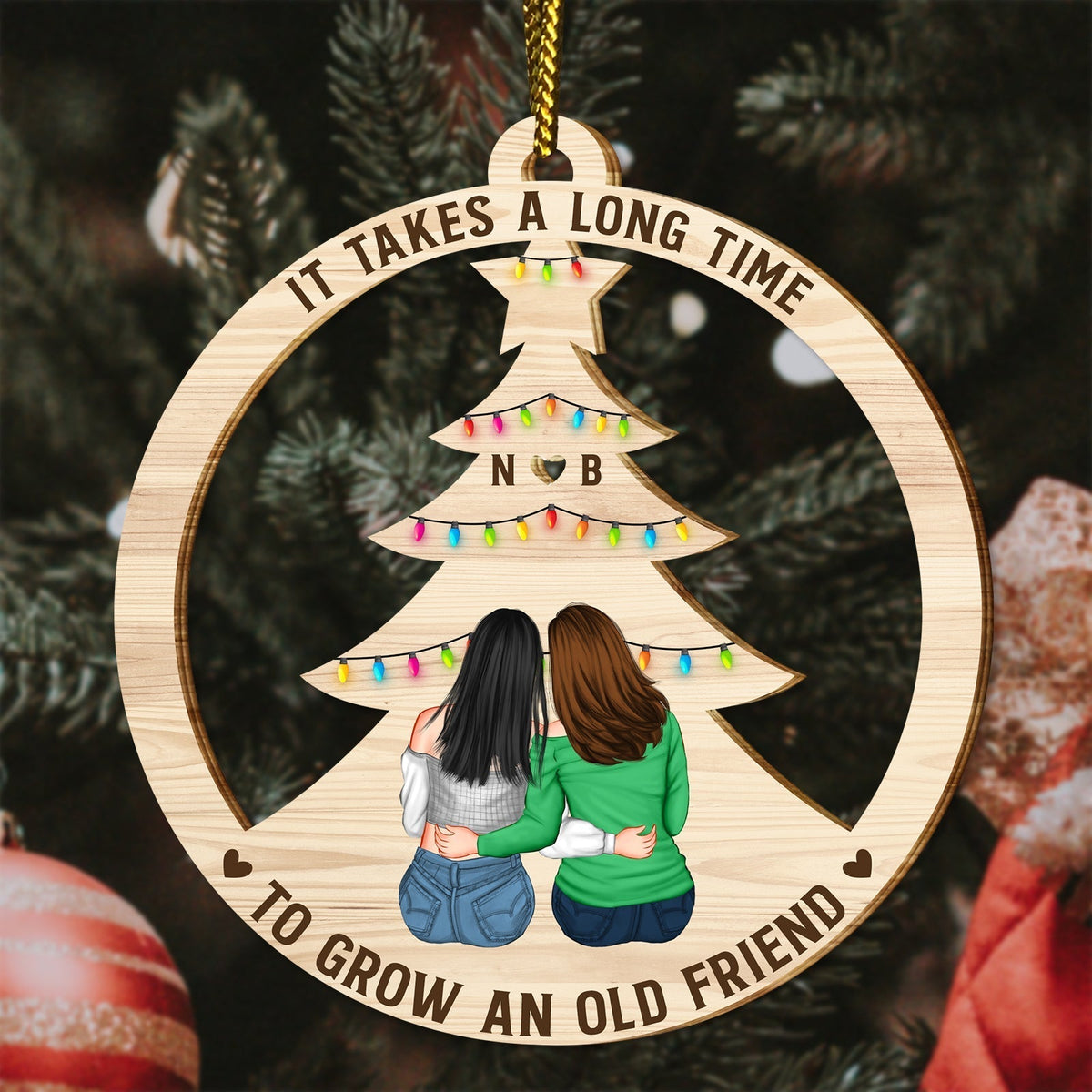Besties - Grow An Old Friend - Personalized Wooden Cutout Ornament