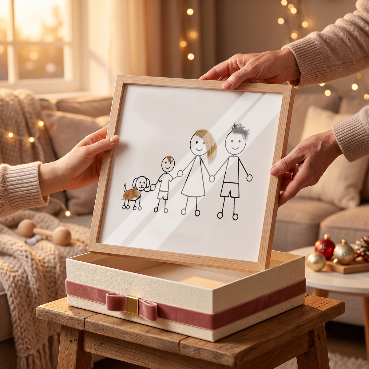 Personalized Pet Hair Keepsake Frame – Custom Family Portrait with Real Pet Fur, Unique Gift for Dog & Cat Lovers