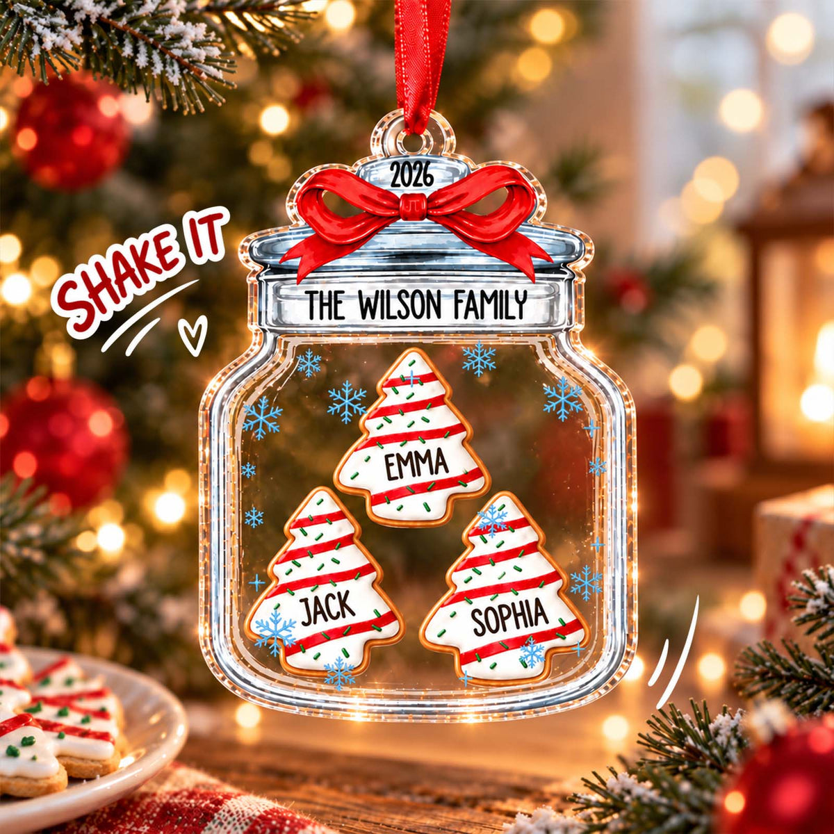 Personalized Family Christmas Cookie Jar Ornament – Custom Family Names, Festive Holiday Tree Keepsake, Christmas Gift for Family