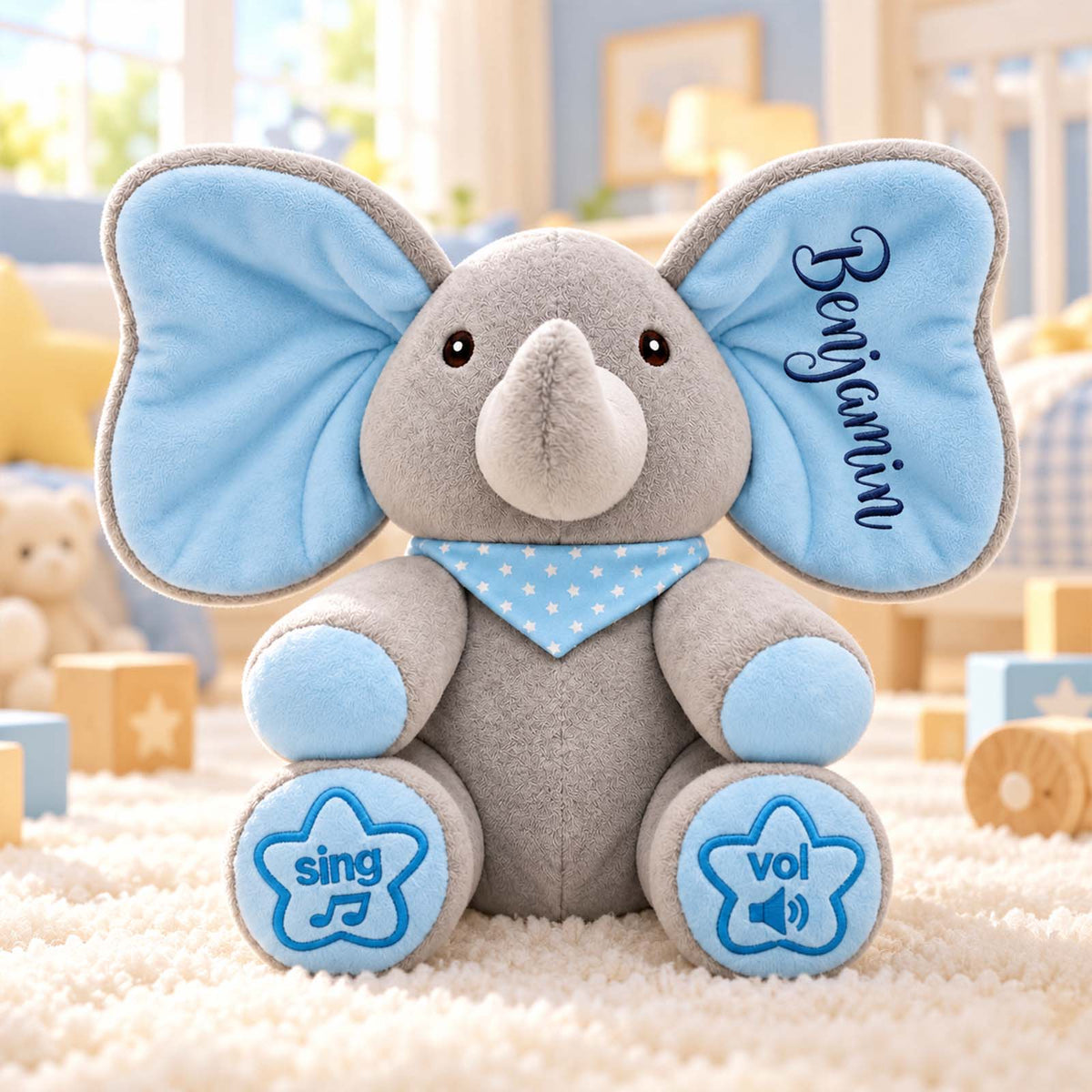 Jouet en peluche éléphant personnalisé « Coucou », peluche interactive avec prénom personnalisé