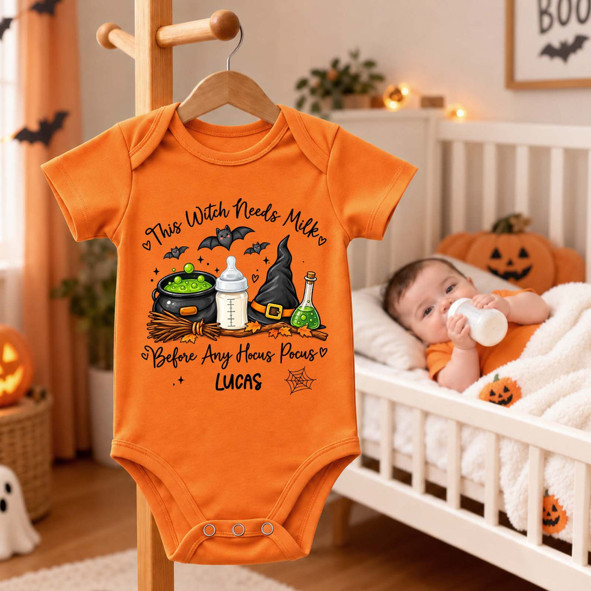 Personalized Hocus Pocus Baby Bodysuit - Custom Baby Name Halloween Outfit, Funny Witch-Themed Newborn Gift