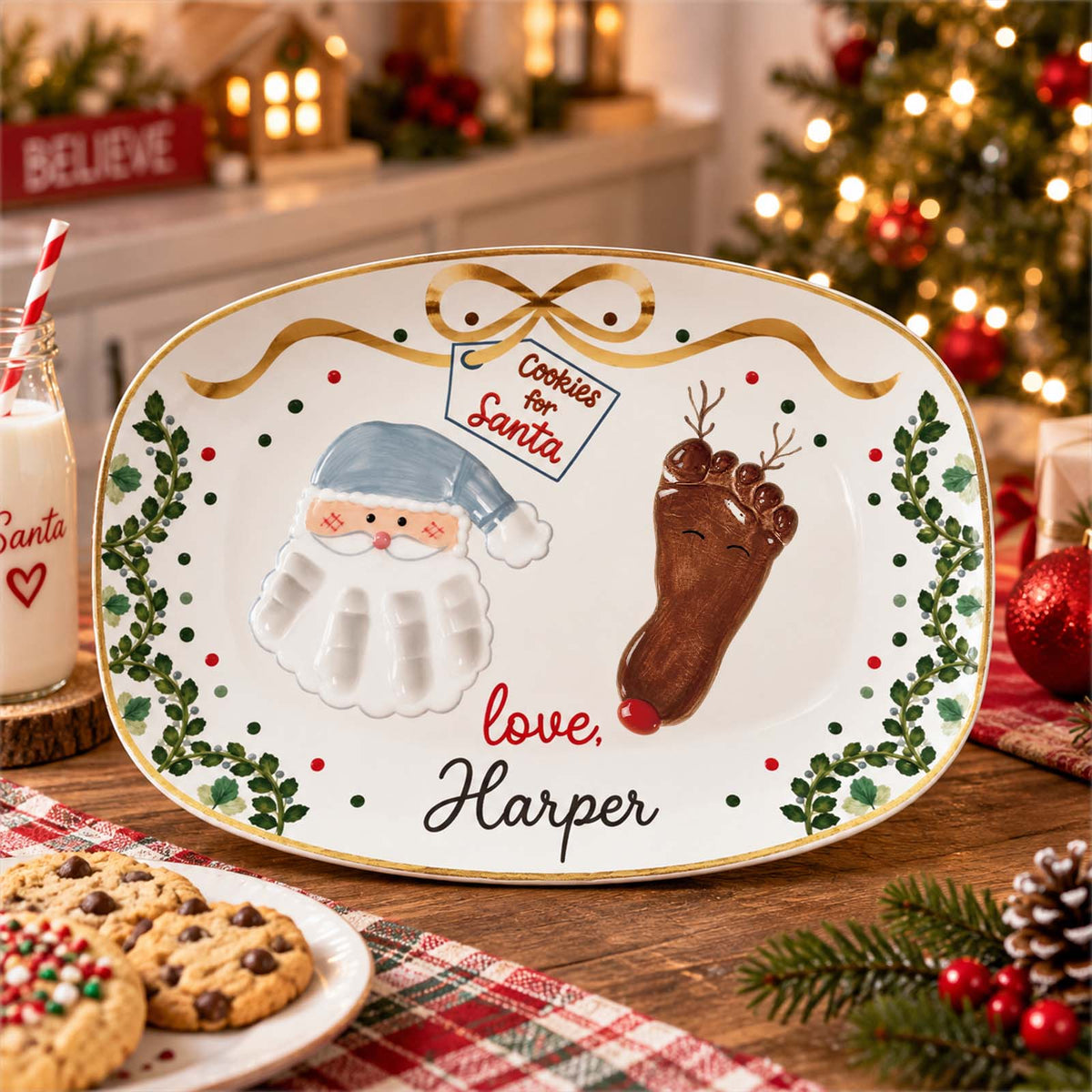 Assiette de Noël personnalisée en résine, assiette de service des fêtes avec prénom personnalisé