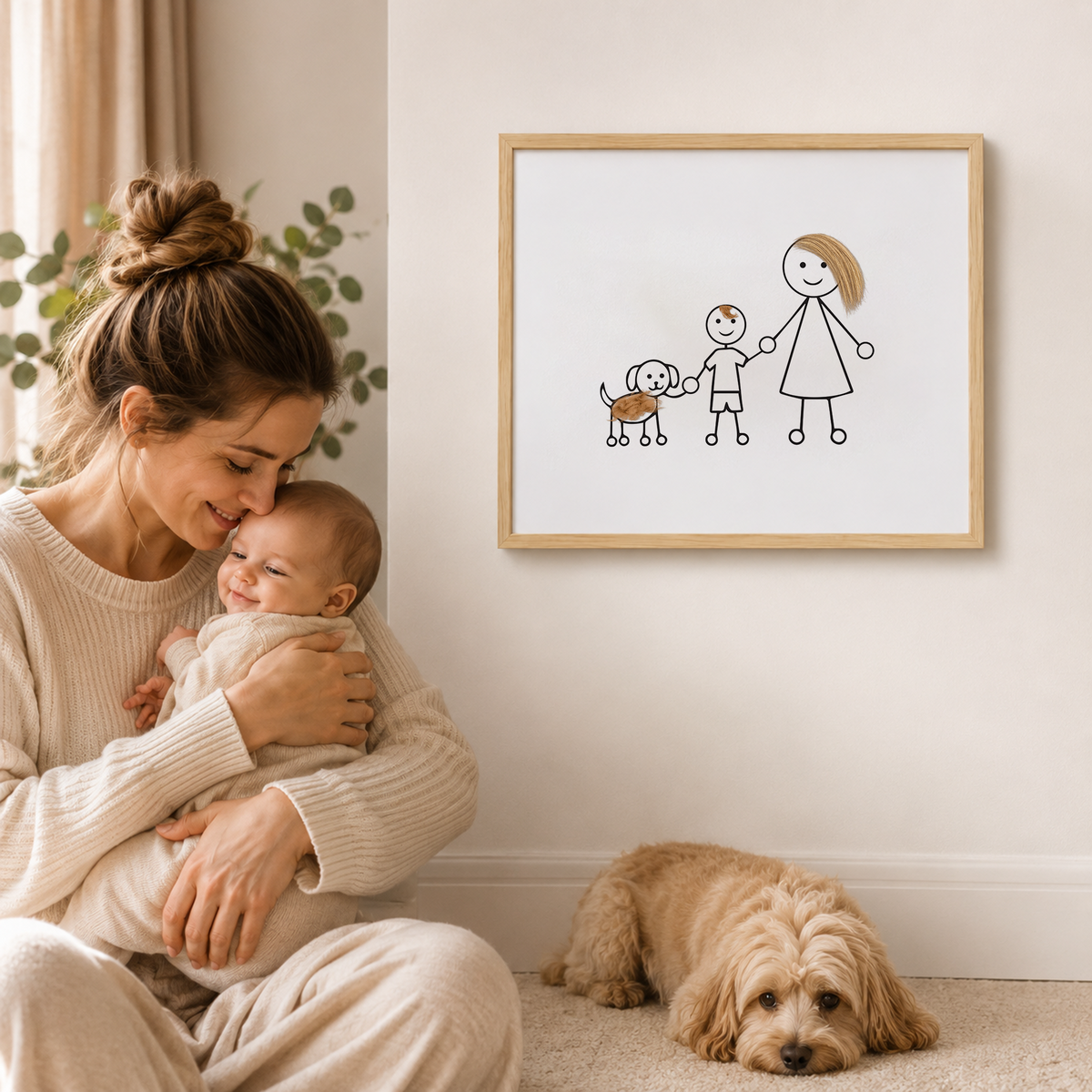 Personalized Pet Hair Keepsake Frame – Custom Family Portrait with Real Pet Fur, Unique Gift for Dog & Cat Lovers