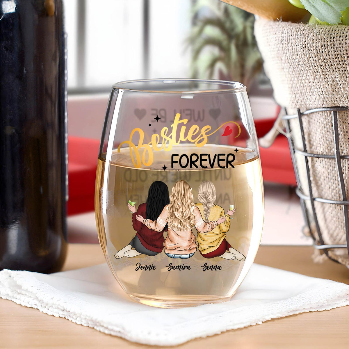 Bestie - Our Laughs Are Limitless. Our Memories Are Countless. Our Friendship Is Endless - Personalized Wine Glass