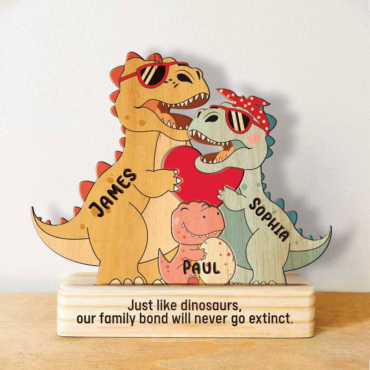 Famille - Famille de dinosaures - Puzzle en bois personnalisé