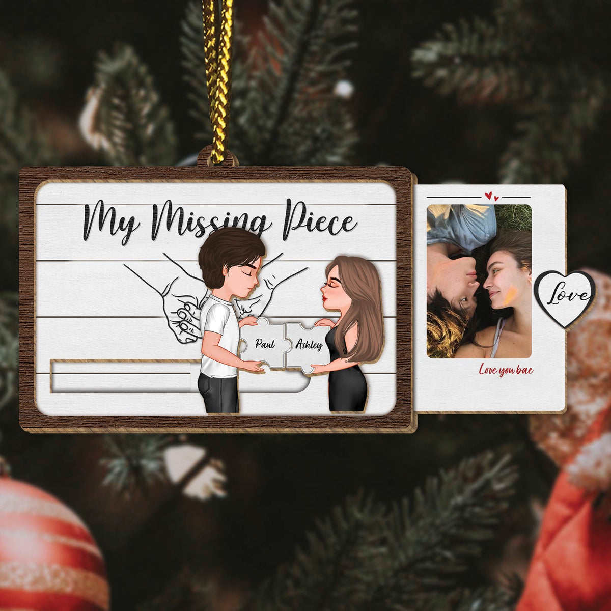 Couple - Ma moitié manquante - Carte coulissante personnalisée en bois avec photo