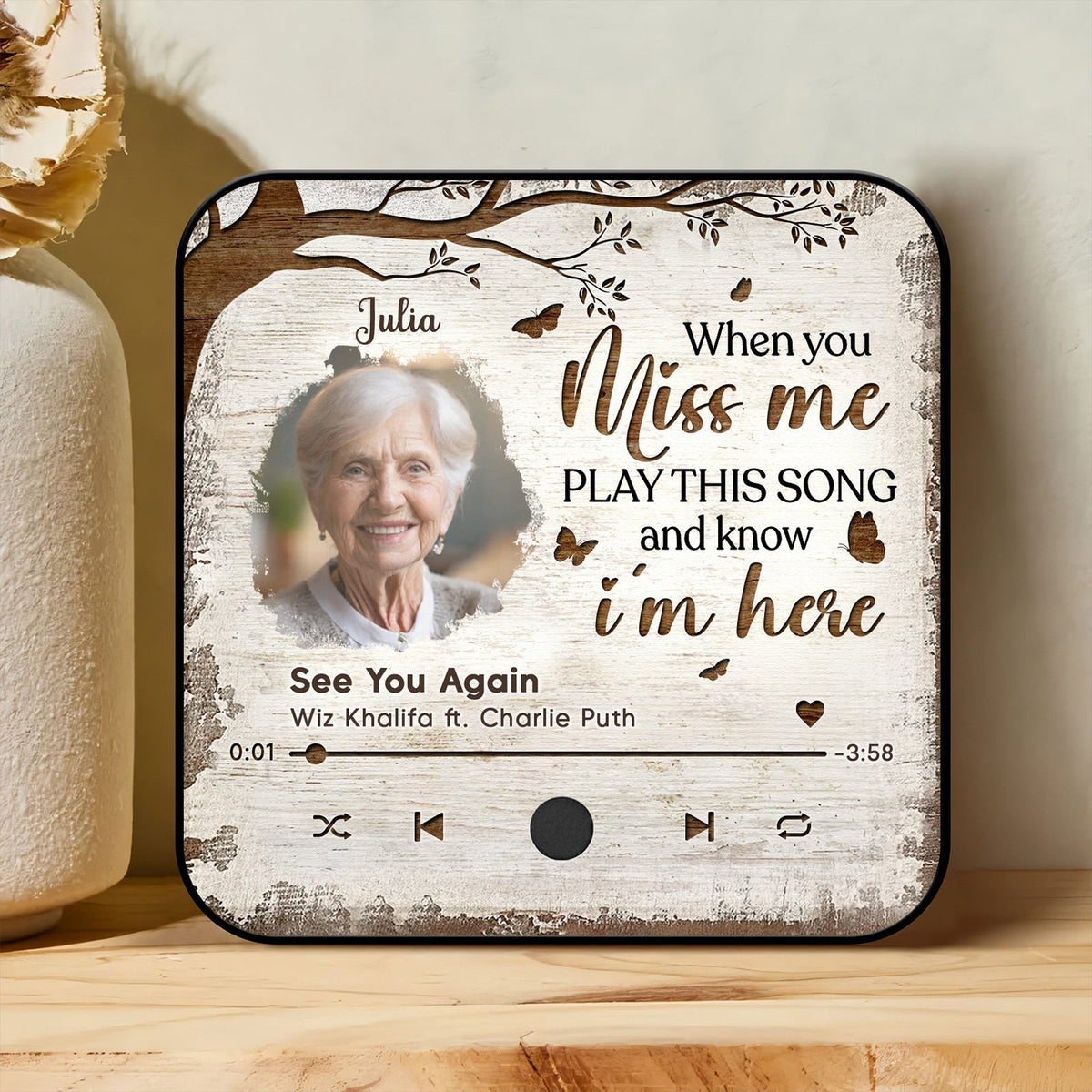 Famille - Quand tu me manques, joue cette chanson et sache que je suis là - Aimant de réfrigérateur musical personnalisé
