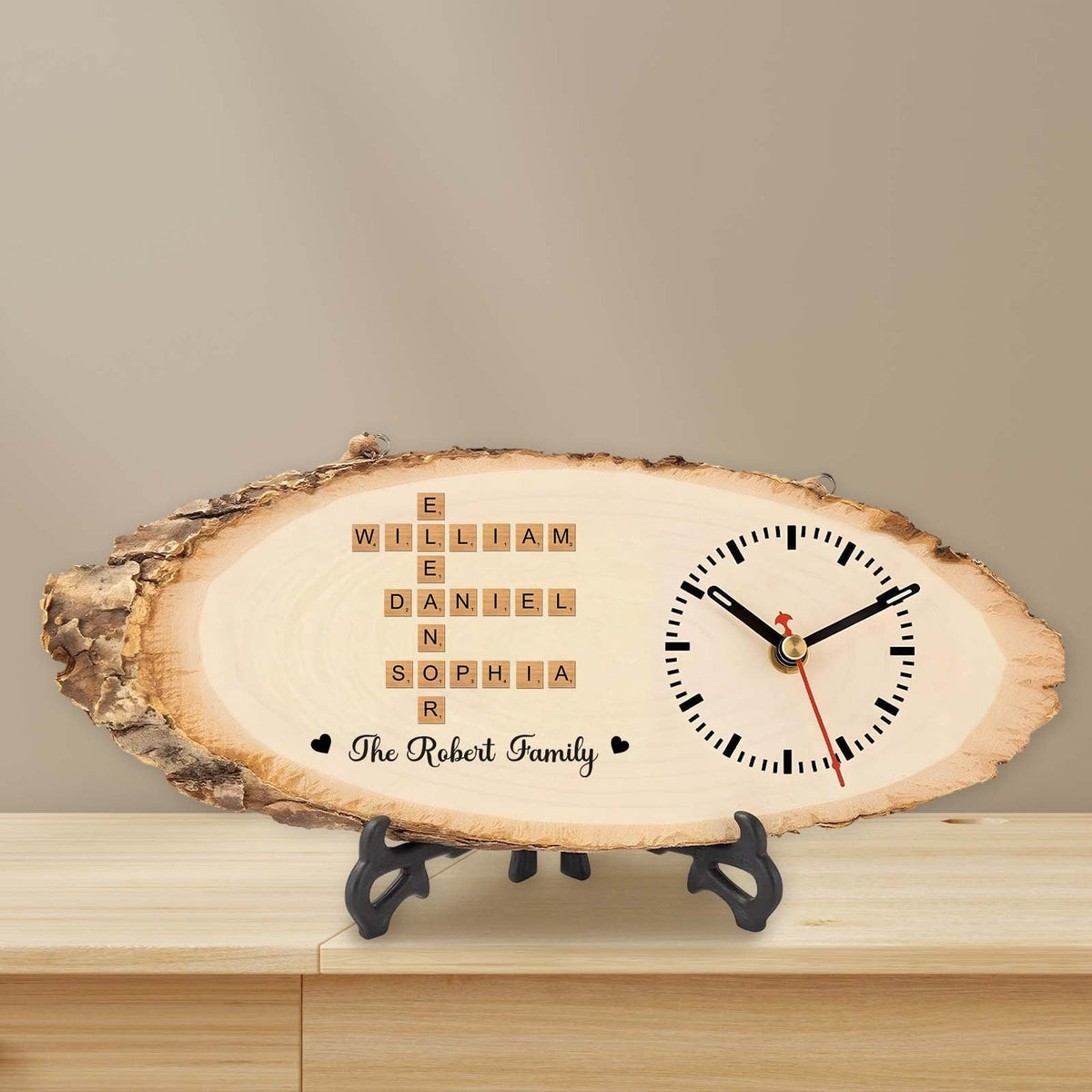 Family - Personalized Crossword Wooden Clock