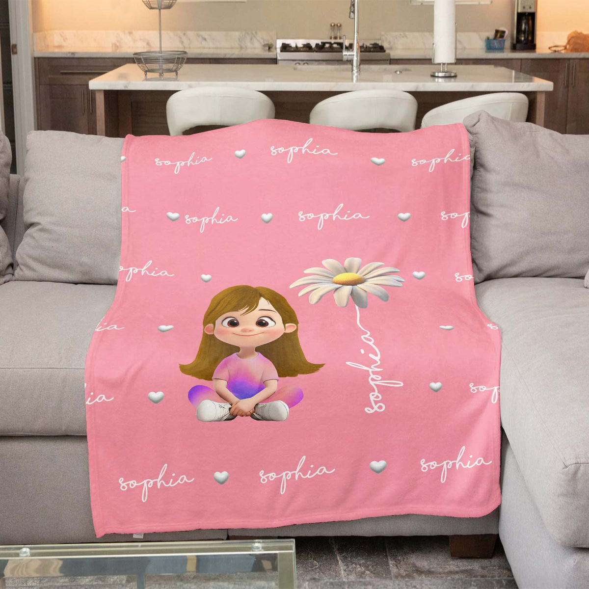 Family - Kid And Flower - Personalized Blanket