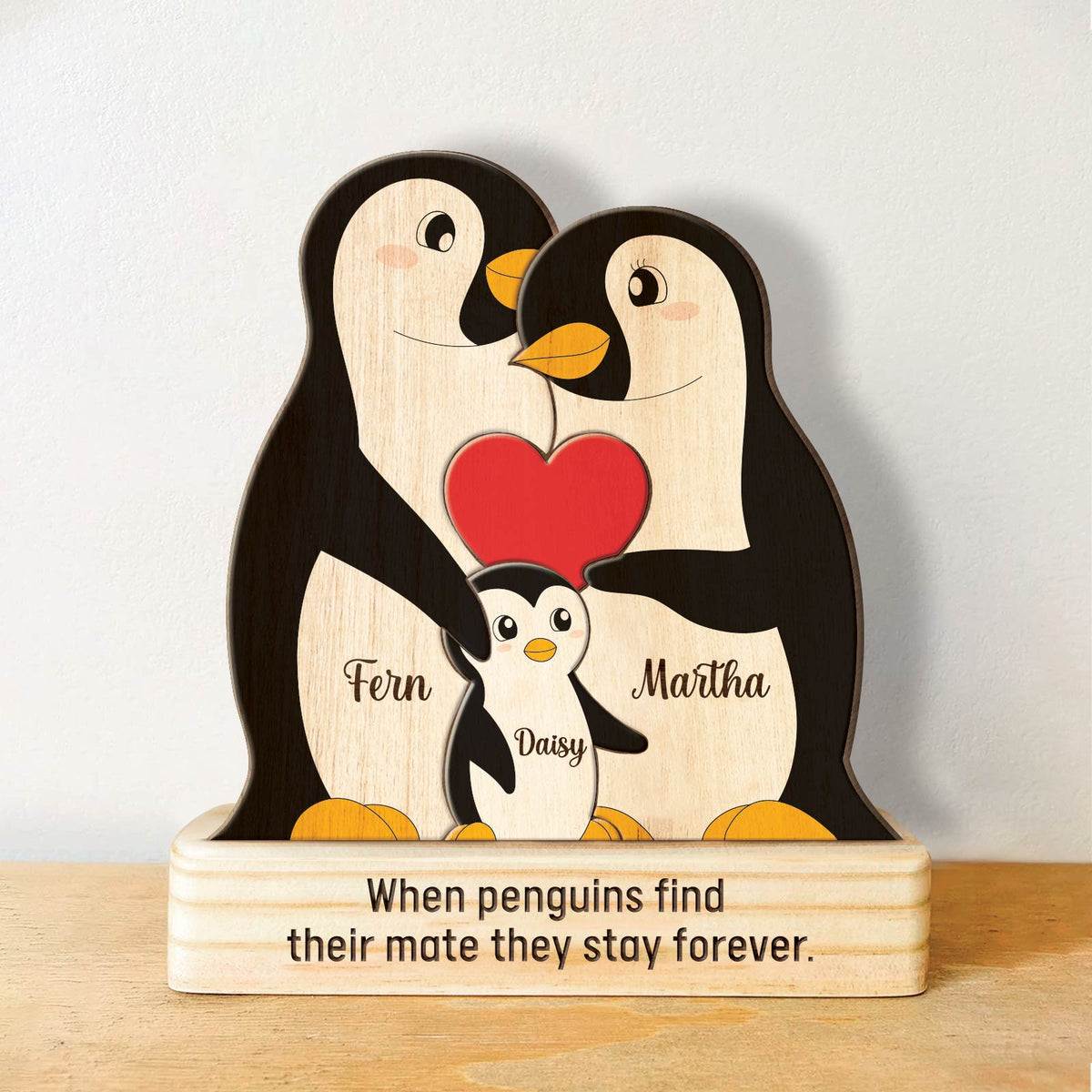 Famille - Quand les manchots trouvent leur partenaire, ils restent ensemble pour toujours - Puzzle en bois personnalisé avec des manchots