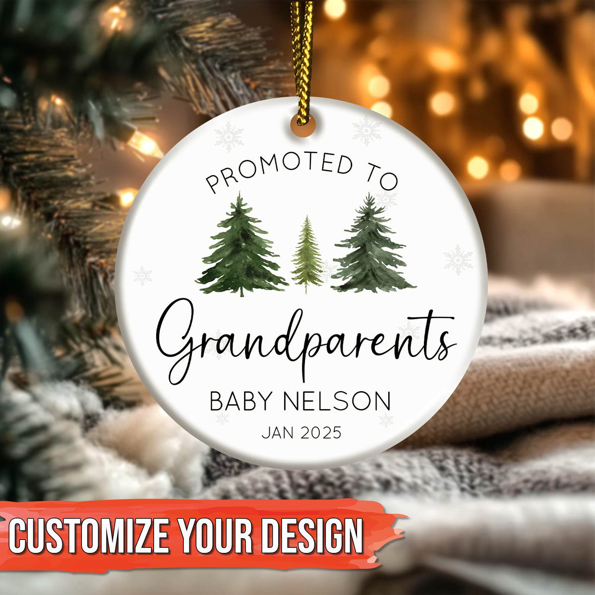 Family - Promoted To - Personalized Circle Ceramic Ornament
