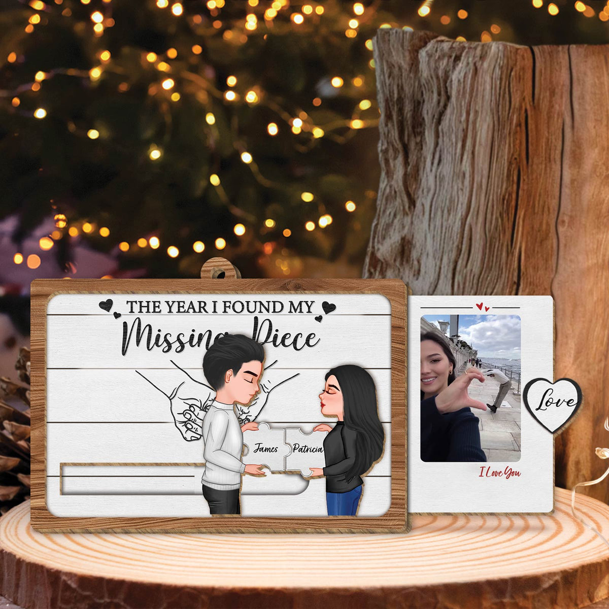 Couple - Ma moitié manquante - Carte coulissante personnalisée en bois avec photo