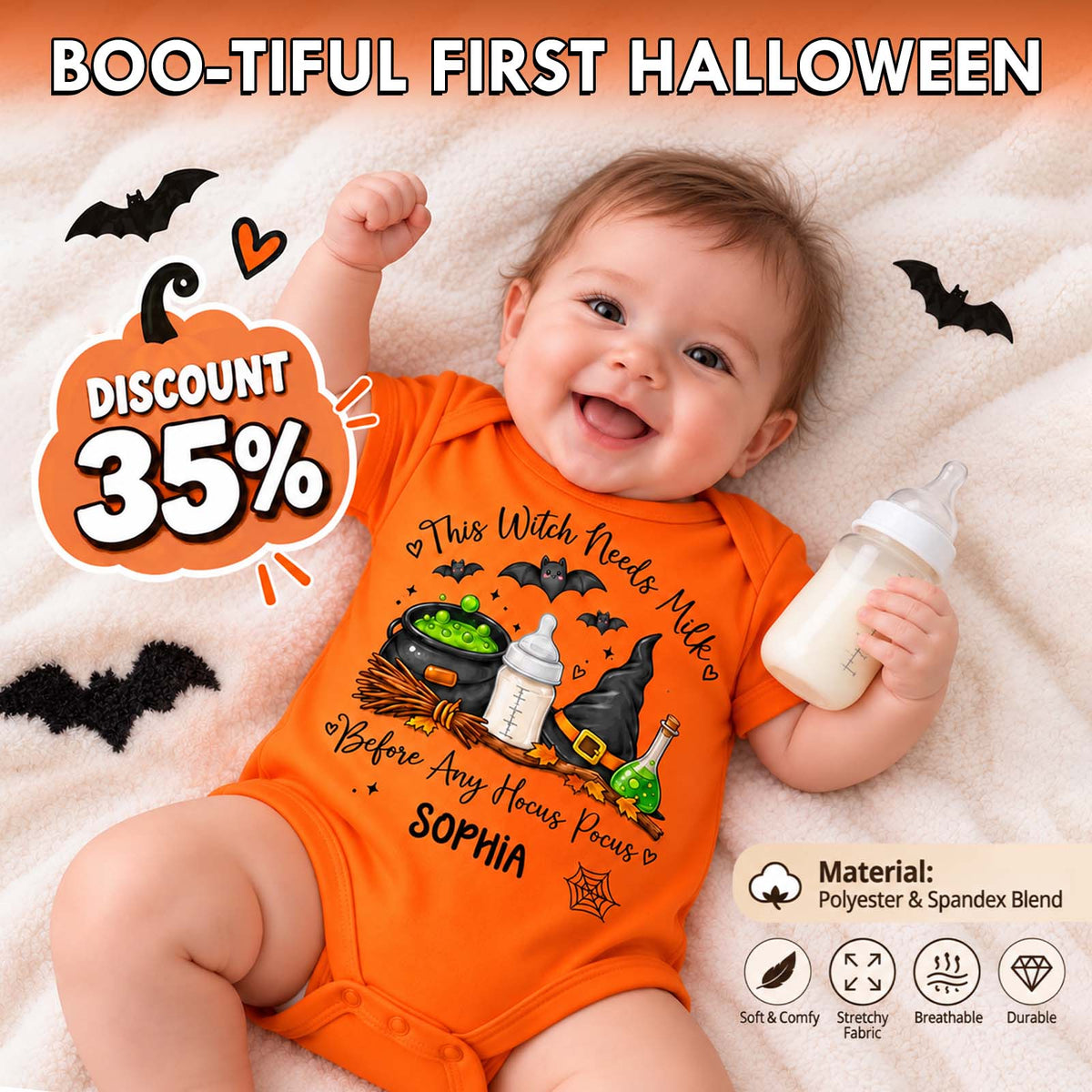 Personalized Hocus Pocus Baby Bodysuit - Custom Baby Name Halloween Outfit, Funny Witch-Themed Newborn Gift