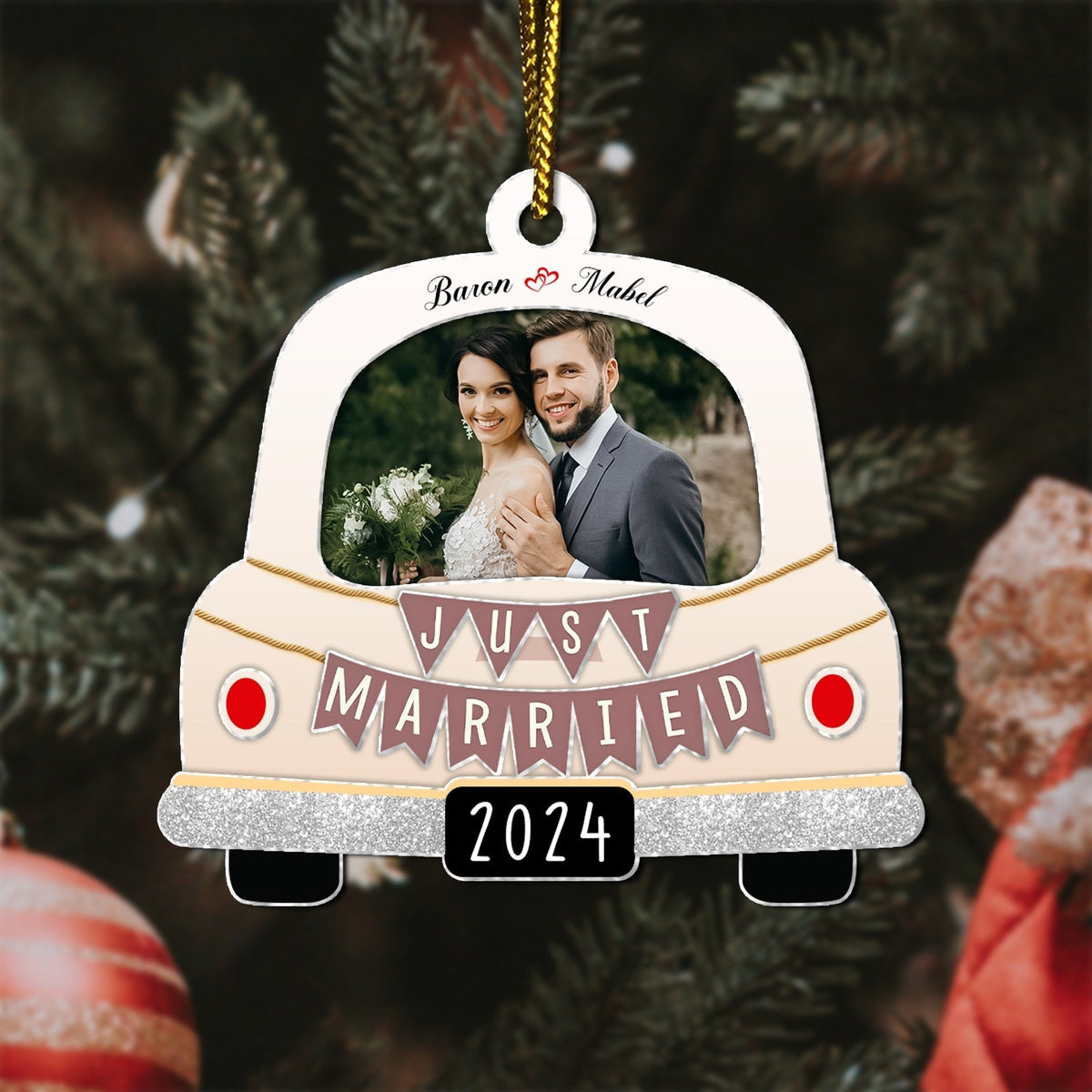 Couple - Just Married 2024 - Personalized Photo Acrylic Ornament