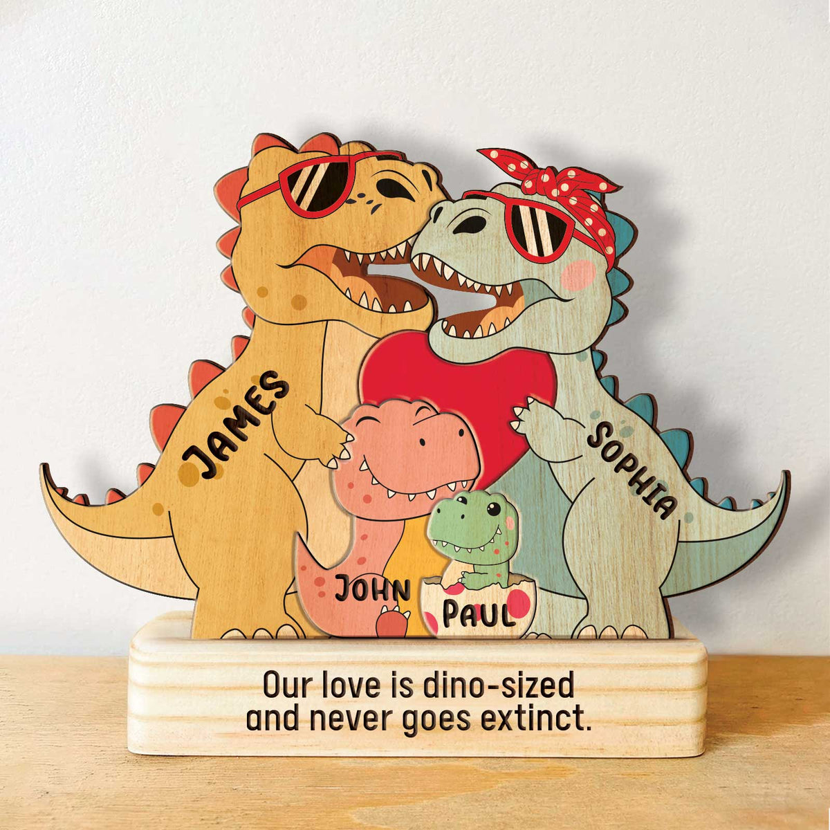 Famille - Famille de dinosaures - Puzzle en bois personnalisé