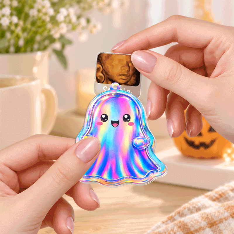 Cute Holographic Ghost Sonogram Shaker Keychain - Custom Baby Ultrasound Announcement Keepsake