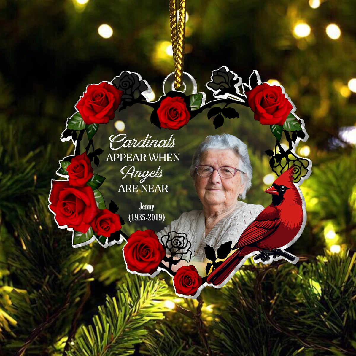 Family - Cardinals Appear When Angels Are Near - Personalized Photo Glass Ornament