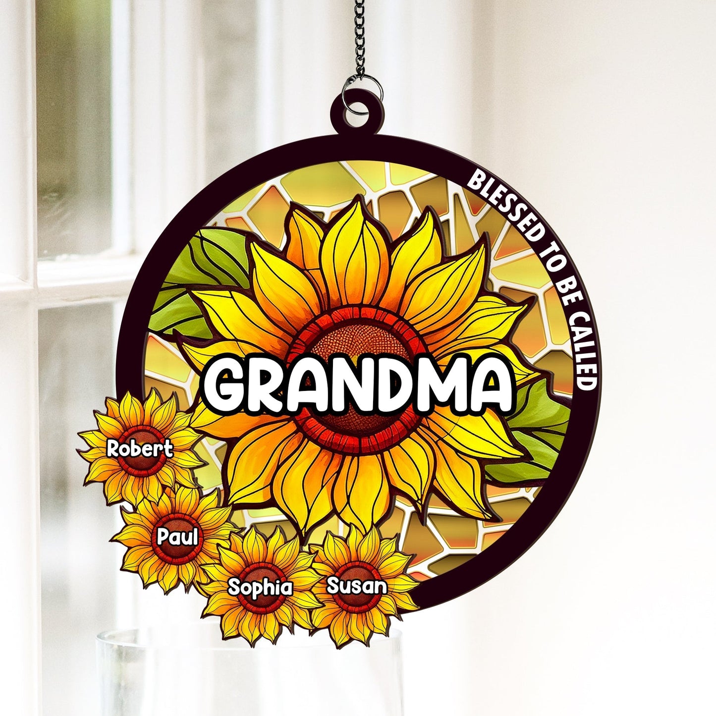Family - Blessed To Be Called Grandma - Personalized Acrylic Window Suncatcher