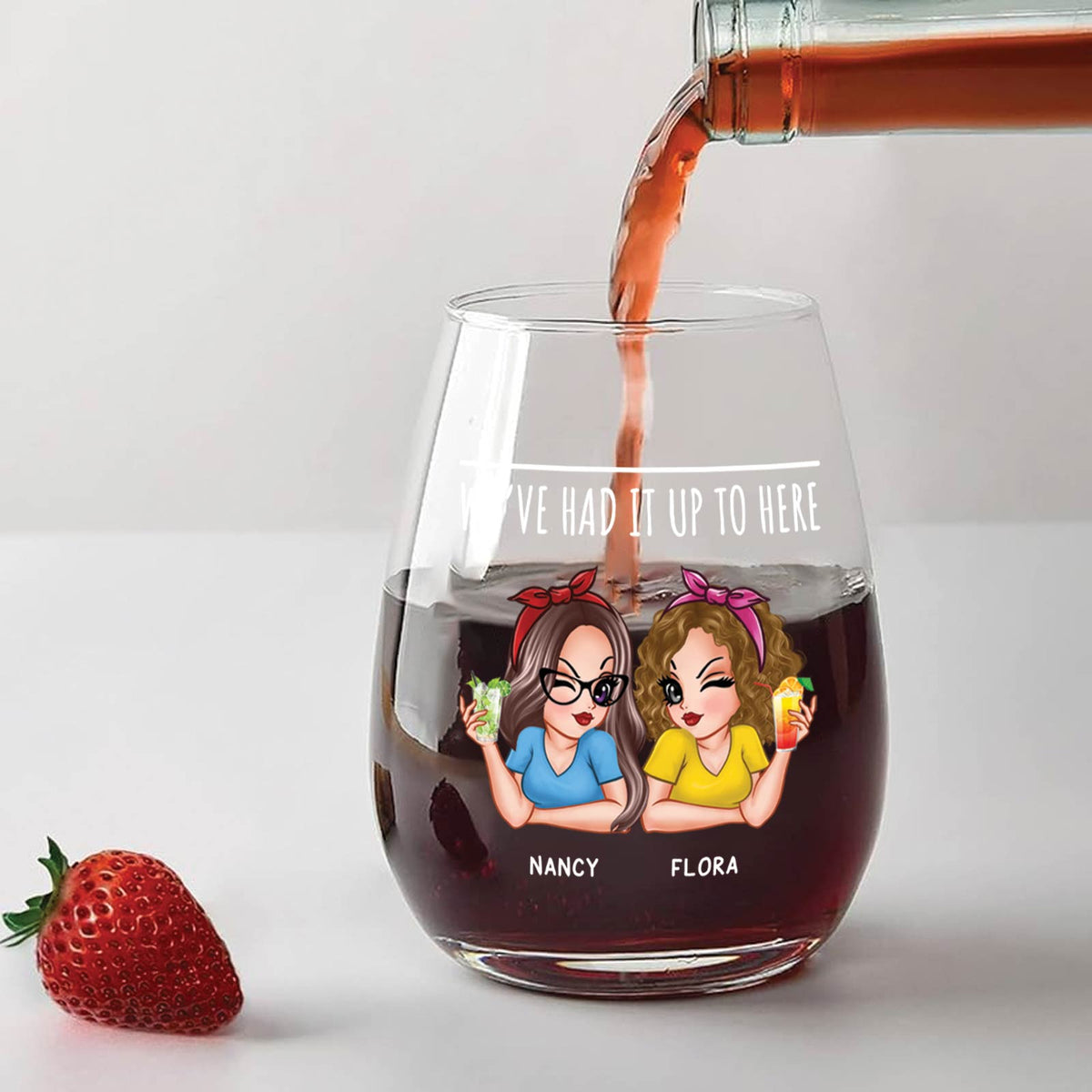 Bestie - Up To Here - Personalized Wine Glass