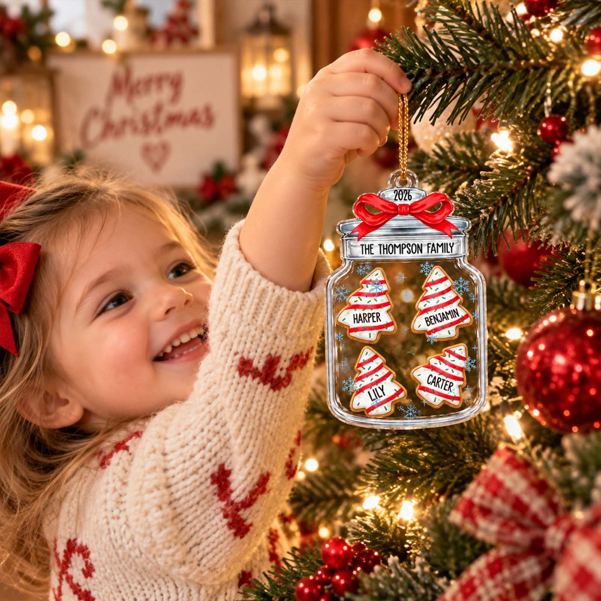 Personalized Family Christmas Cookie Jar Ornament – Custom Family Names, Festive Holiday Tree Keepsake, Christmas Gift for Family