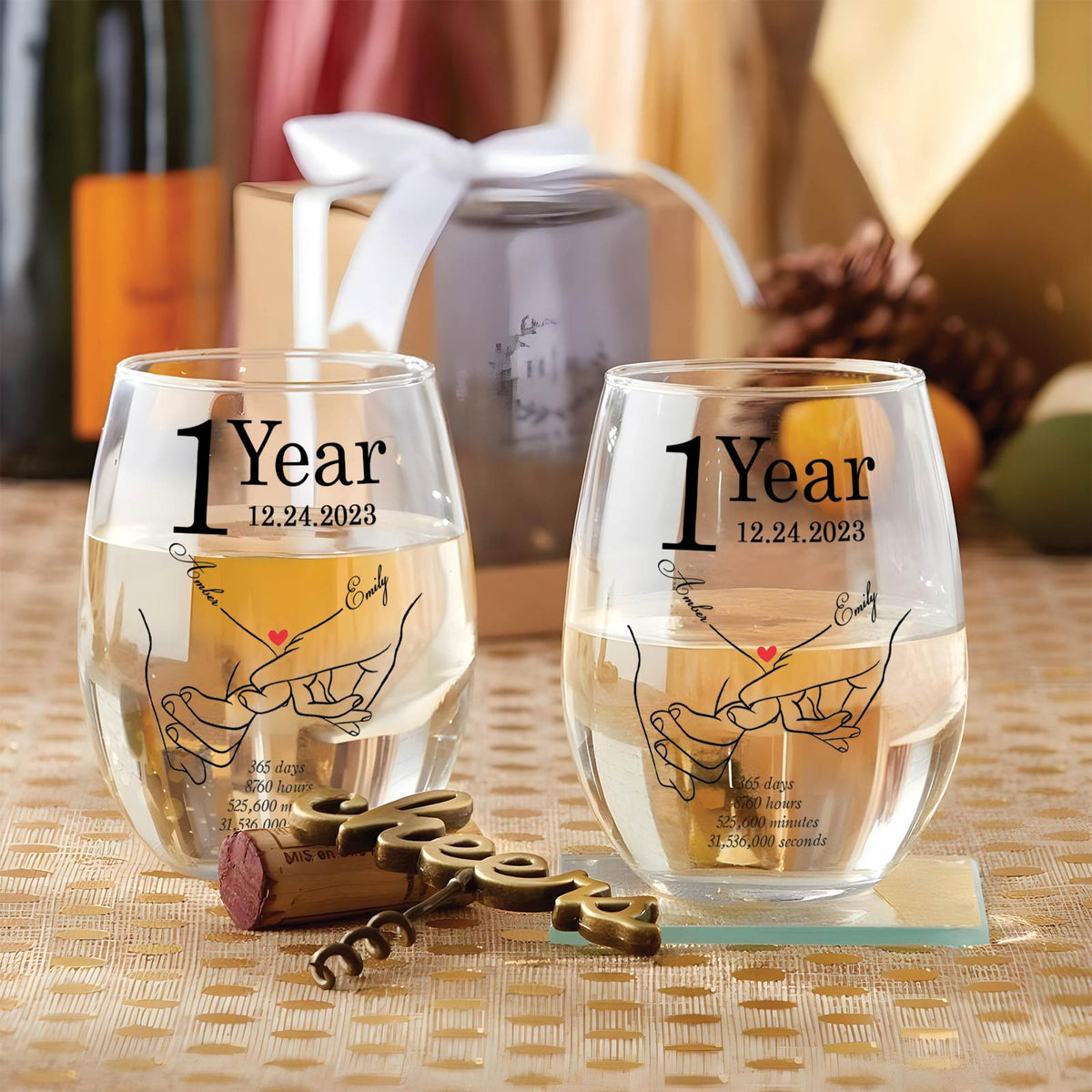 Couple - 1 Year - Personalized Anniversary Wine Glass