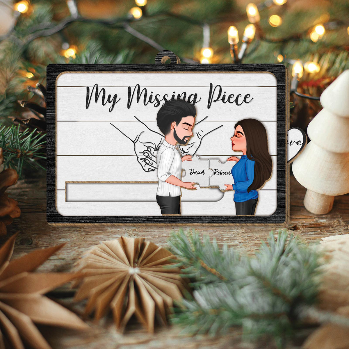 Couple - Ma moitié manquante - Carte coulissante personnalisée en bois avec photo