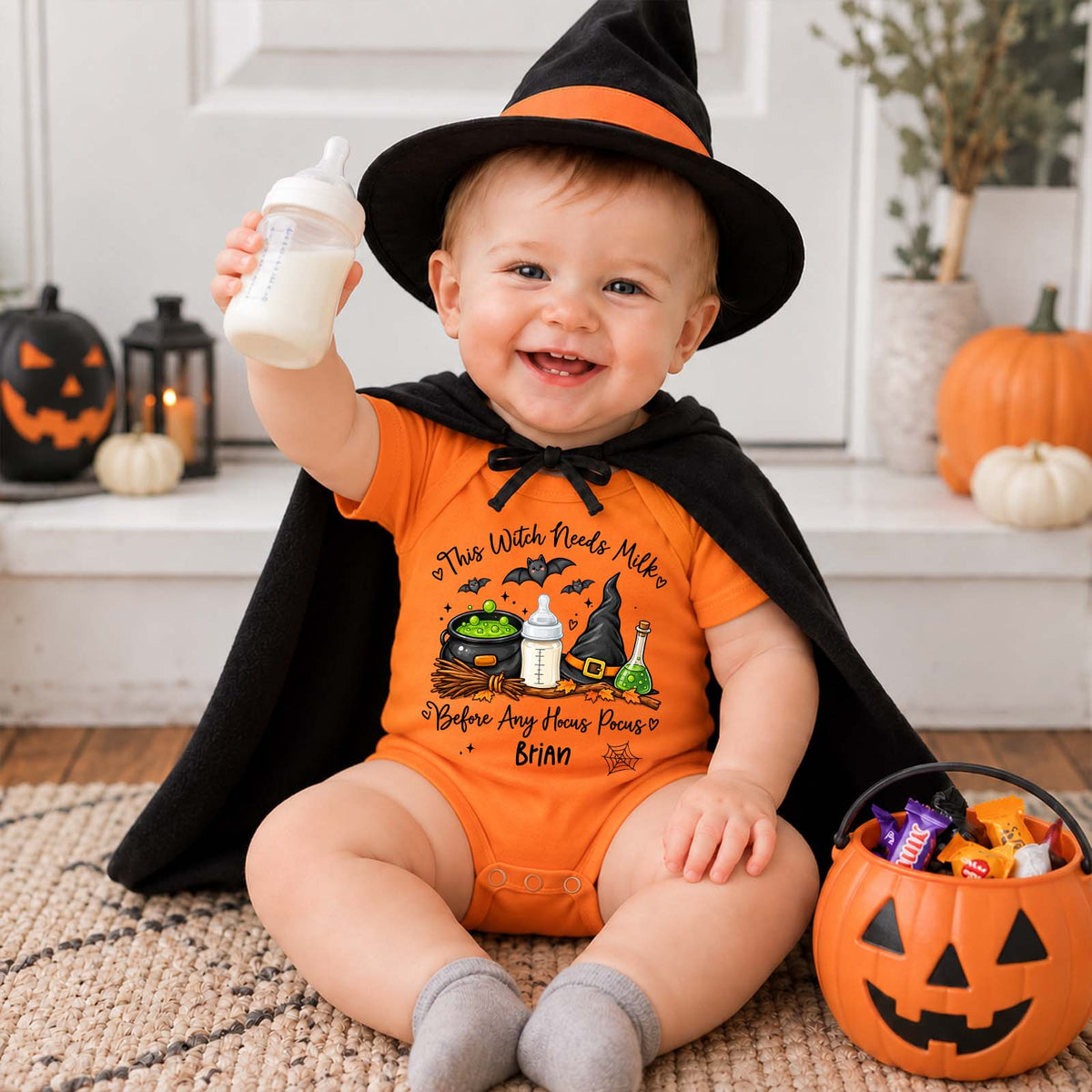 Personalized Hocus Pocus Baby Bodysuit - Custom Baby Name Halloween Outfit, Funny Witch-Themed Newborn Gift