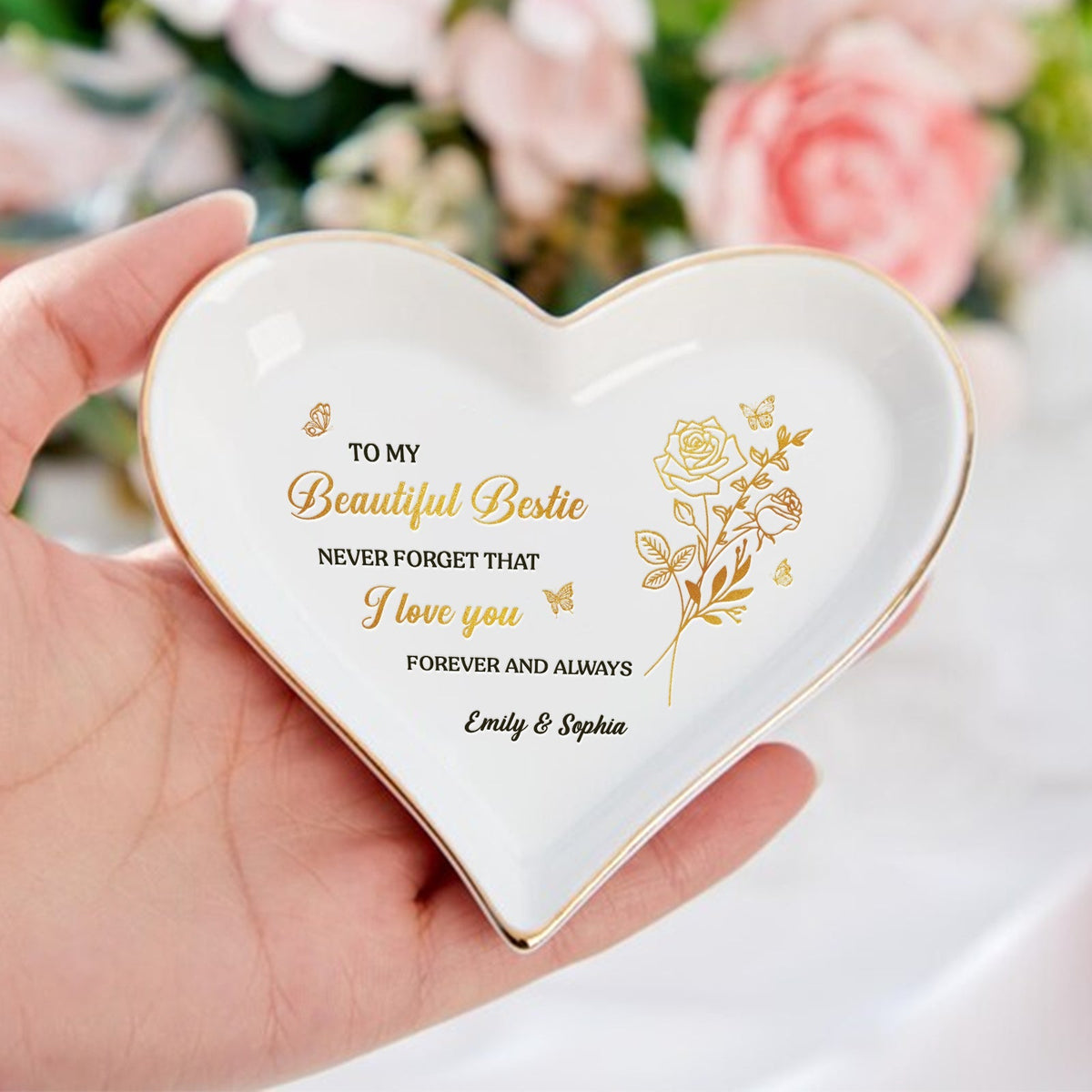 Besties - To My Beautiful Sister - Personalized Heart-Shaped Jewelry Dish