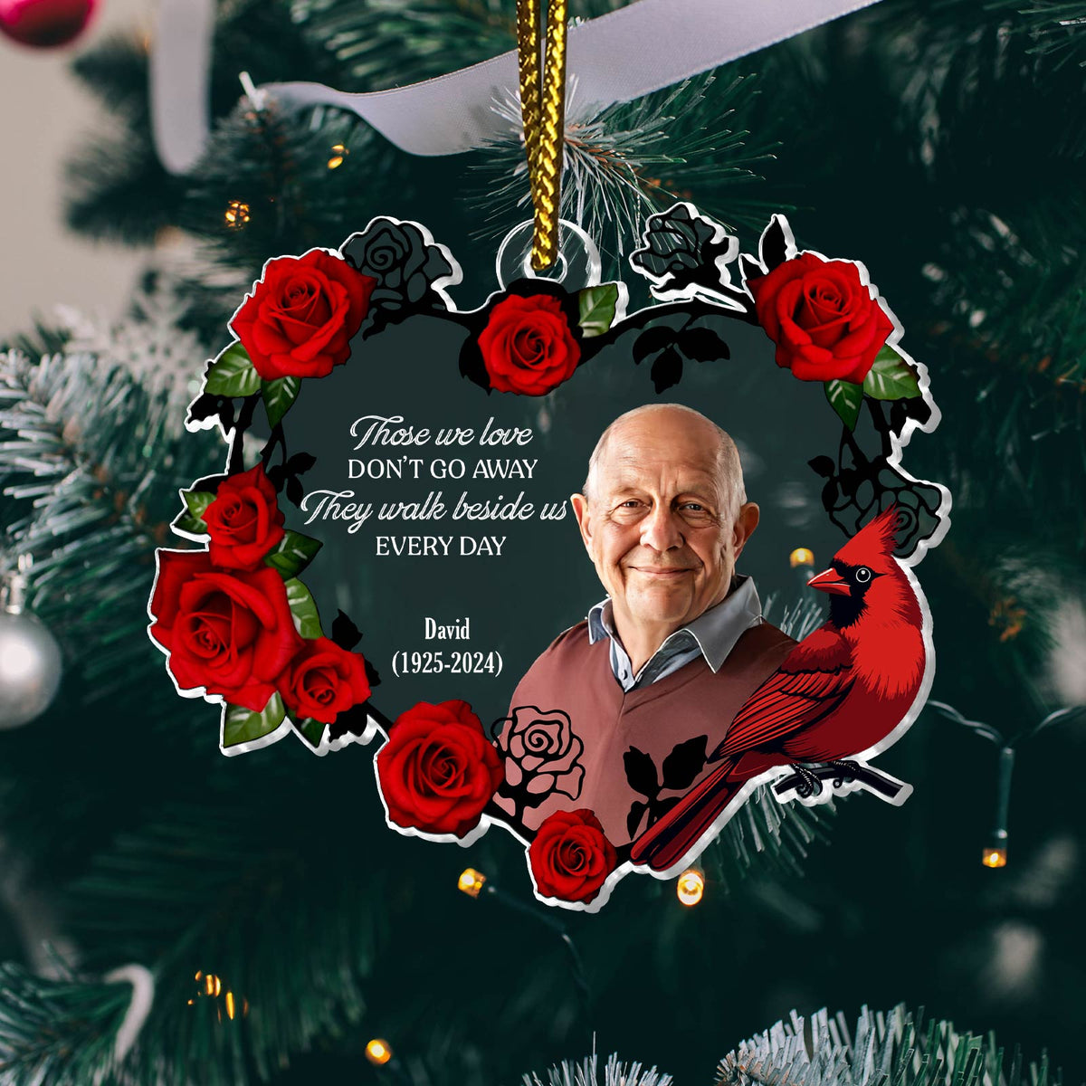 Family - Cardinals Appear When Angels Are Near - Personalized Photo Glass Ornament