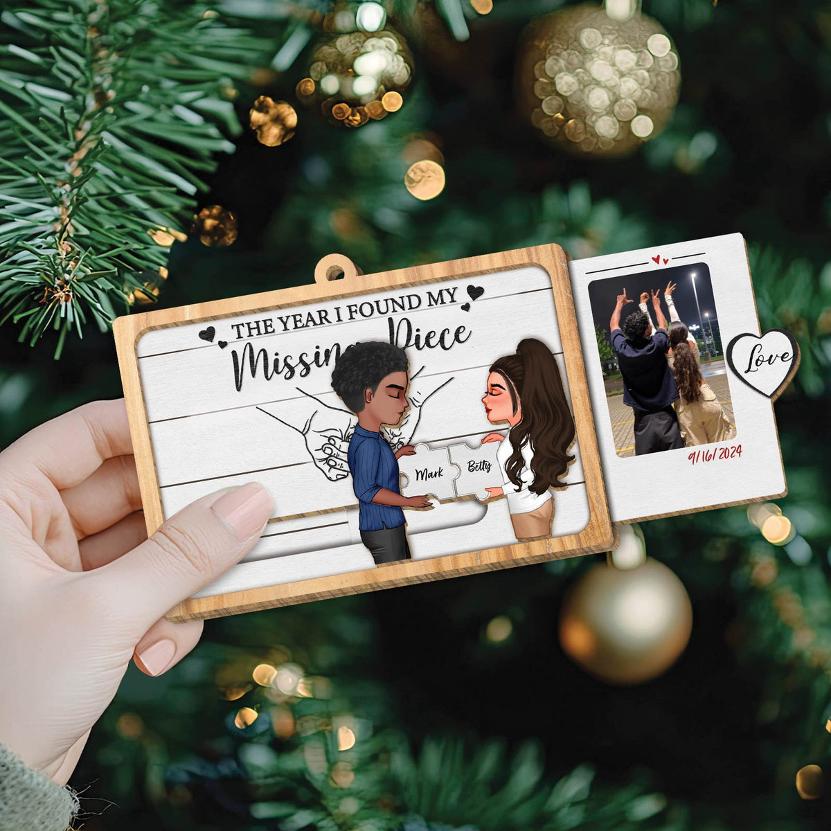 Couple - Ma moitié manquante - Carte coulissante personnalisée en bois avec photo