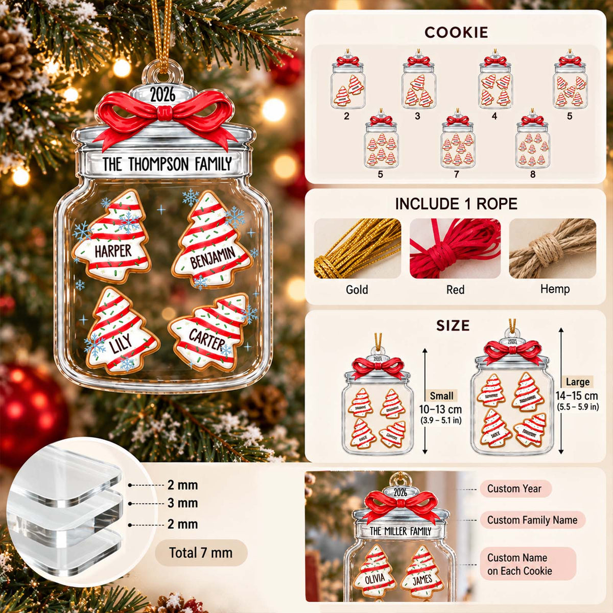 Personalized Family Christmas Cookie Jar Ornament – Custom Family Names, Festive Holiday Tree Keepsake, Christmas Gift for Family