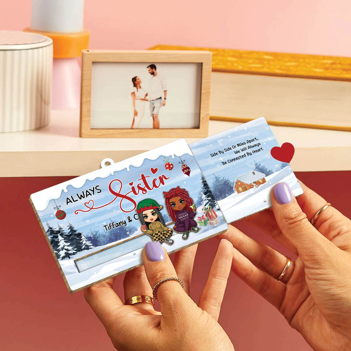 Besties - Always Sister - Personalized Wooden Slider Card Ornament