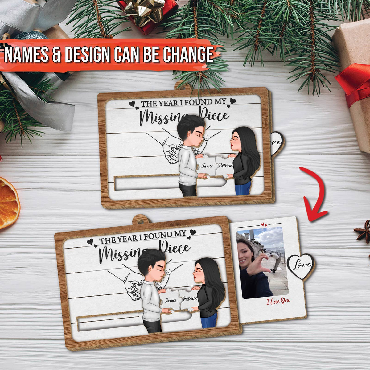 Couple - Ma moitié manquante - Carte coulissante personnalisée en bois avec photo