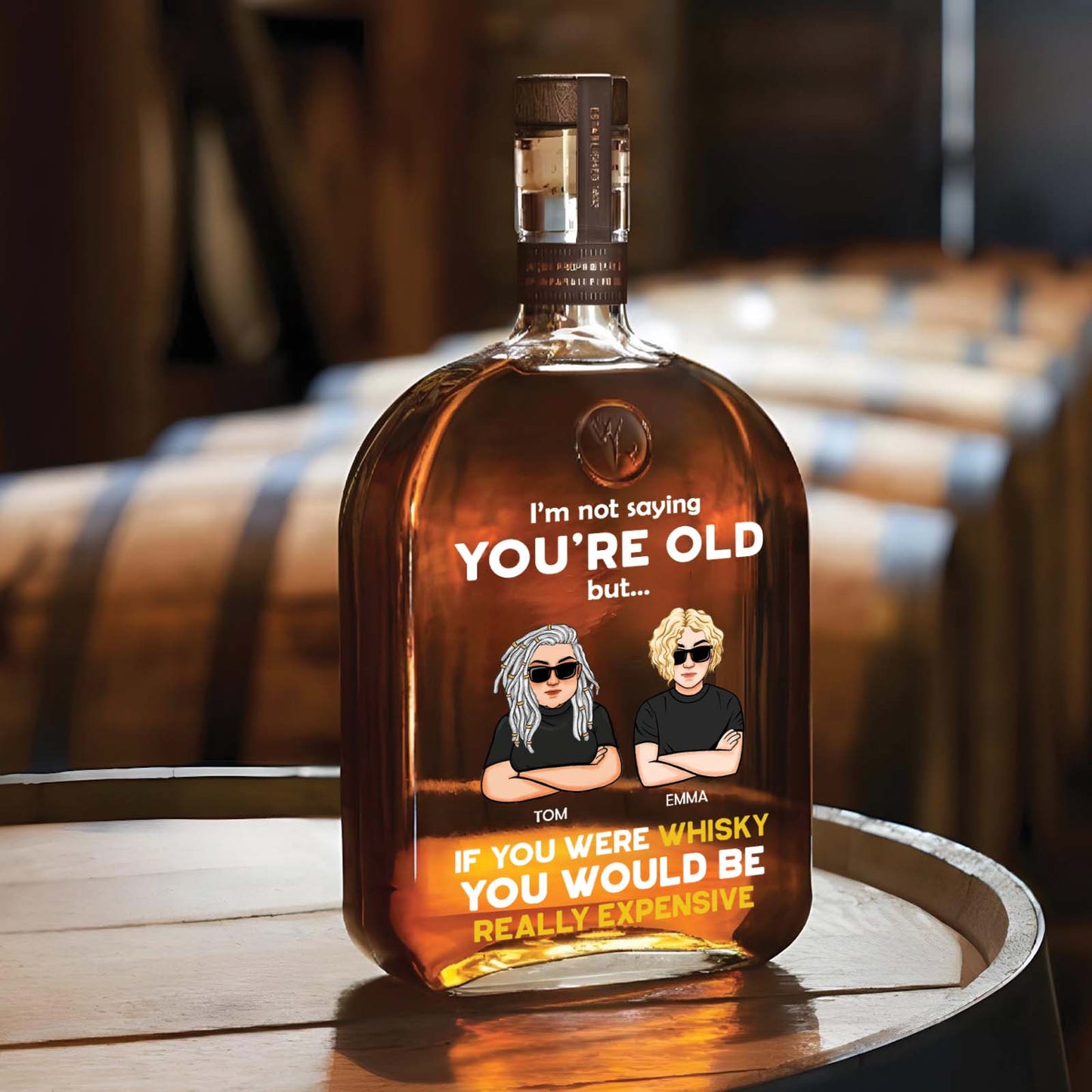 Personalized “I’m Not Saying You’re Old” Whiskey Bottle – Funny Gift for Friend & Coworker