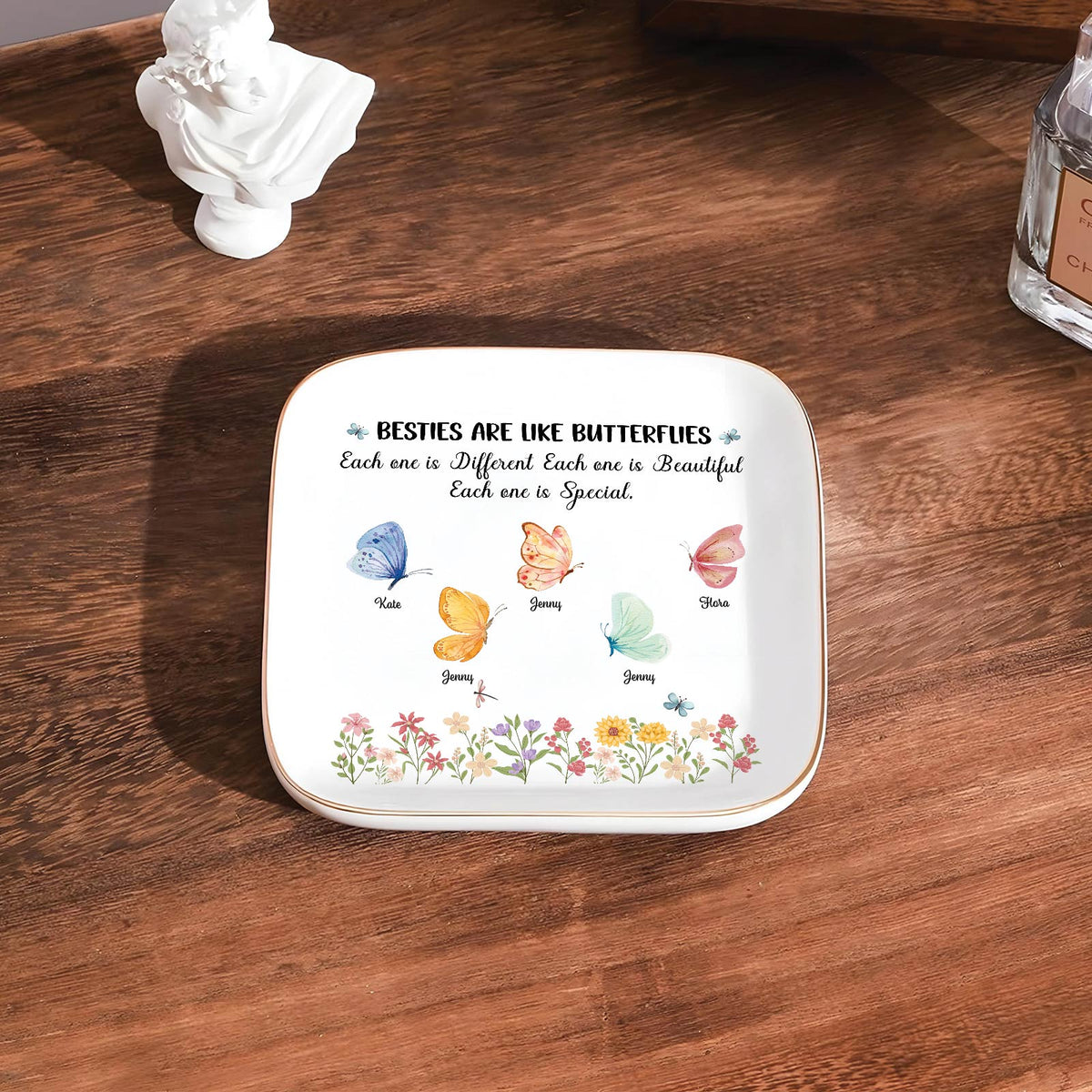 Gift For Besties/Sisters - Sisters Are Like Butterflies - Personalized Jewelry Dish