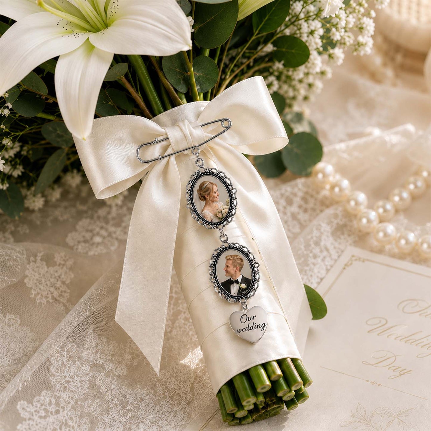 Personalized Memorial Bridal Bouquet Charm – Custom Photo Wedding Keepsake for Loved Ones in Heaven