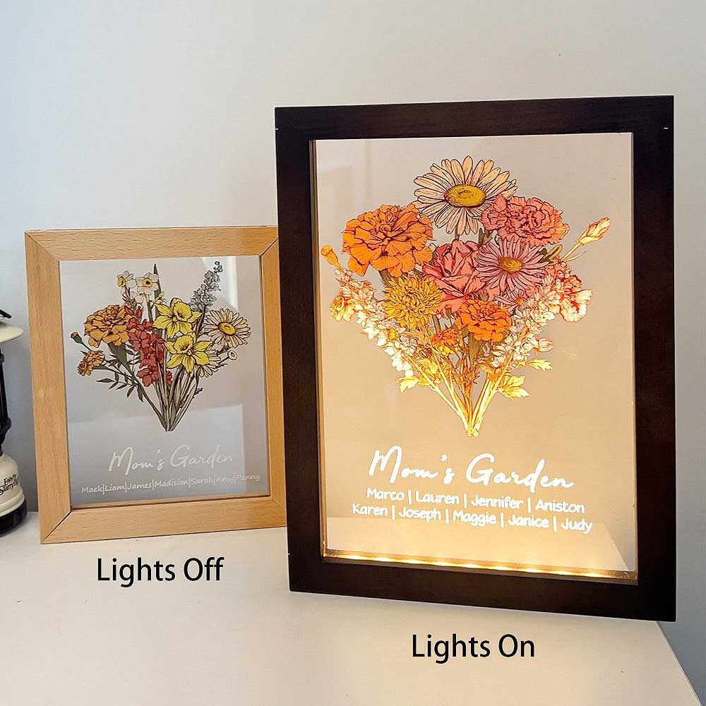 Famille - Fleur de naissance - Lampe LED personnalisée