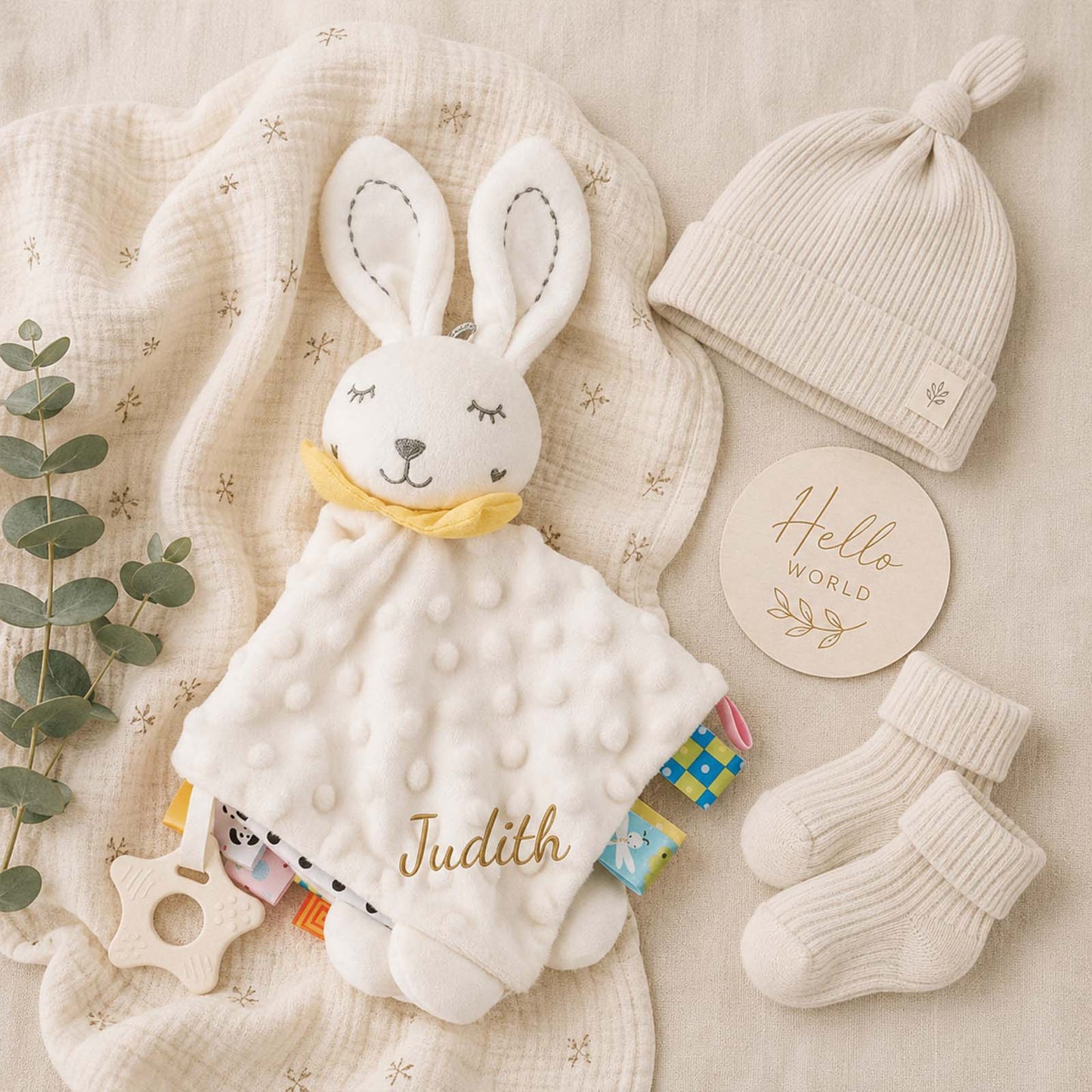 Personalized Minky Dot Lovey Blanket, Embroidered Name, Crinkle Sensory Security Toy