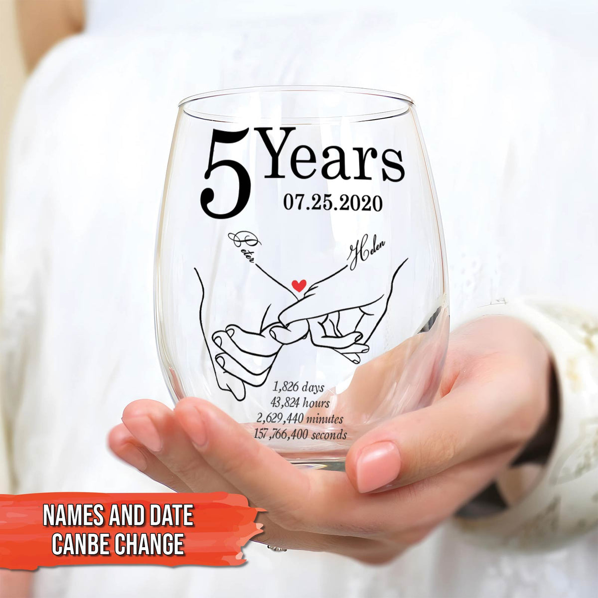Couple - 1 Year - Personalized Anniversary Wine Glass