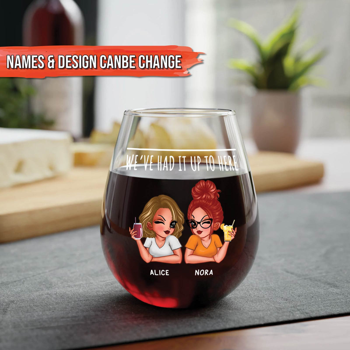 Bestie - Up To Here - Personalized Wine Glass