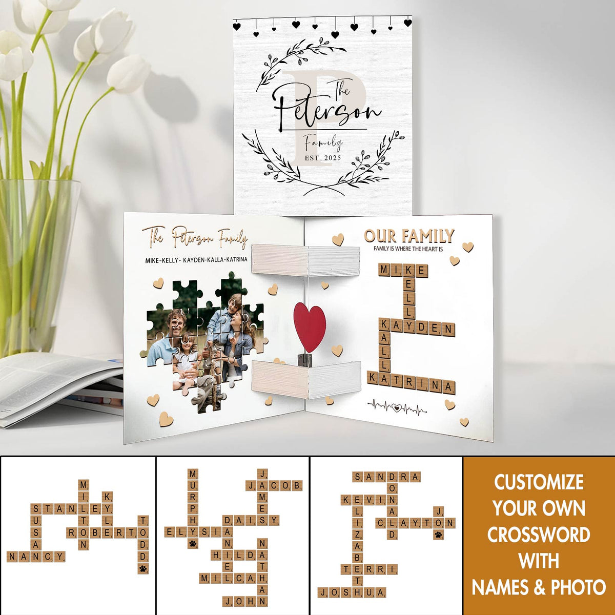 Family - Family Is Where The Heart Is - Personalized Crossword Wooden Invitation