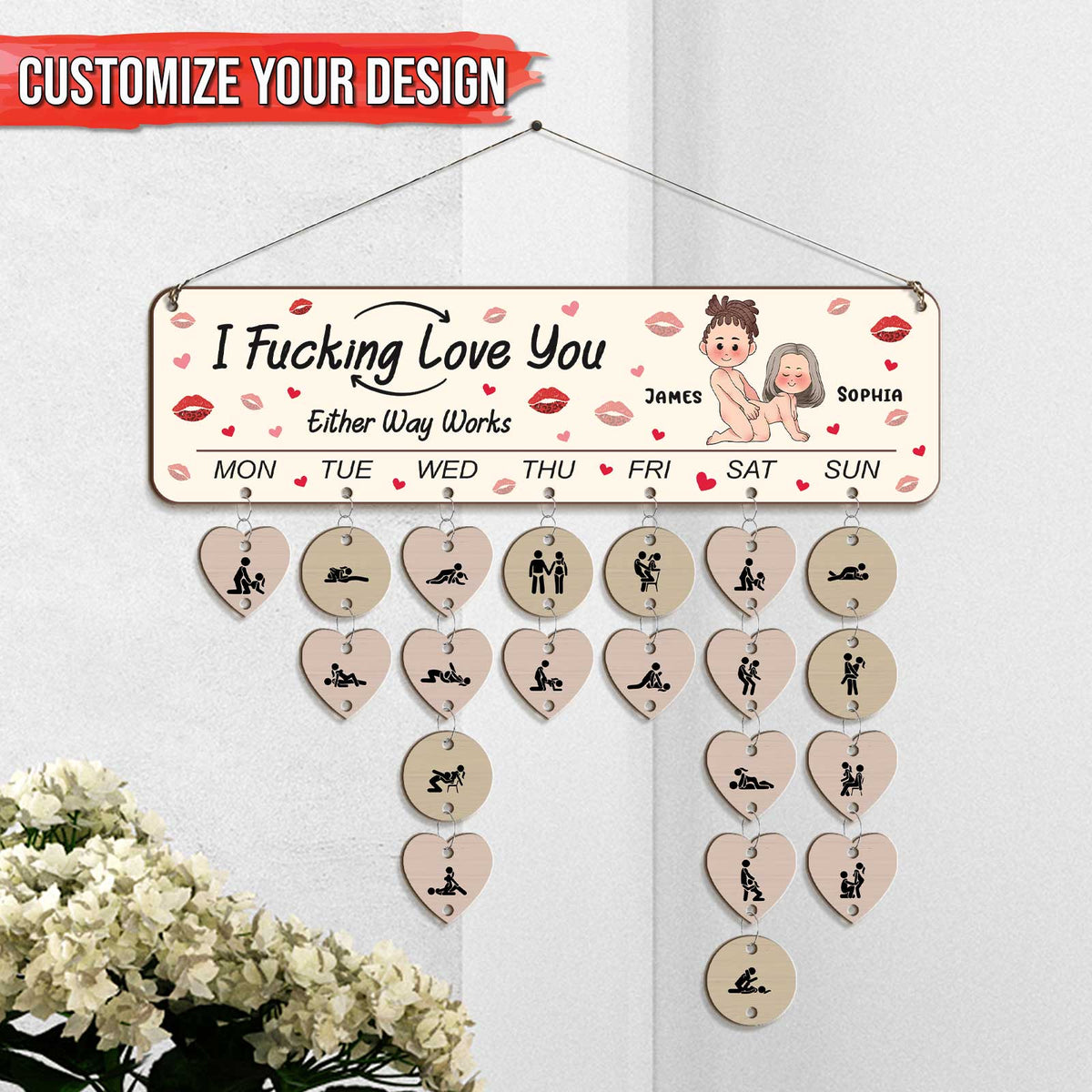 Couple - I Fucking Love You - Personalized Calendar Board Wall Hanging