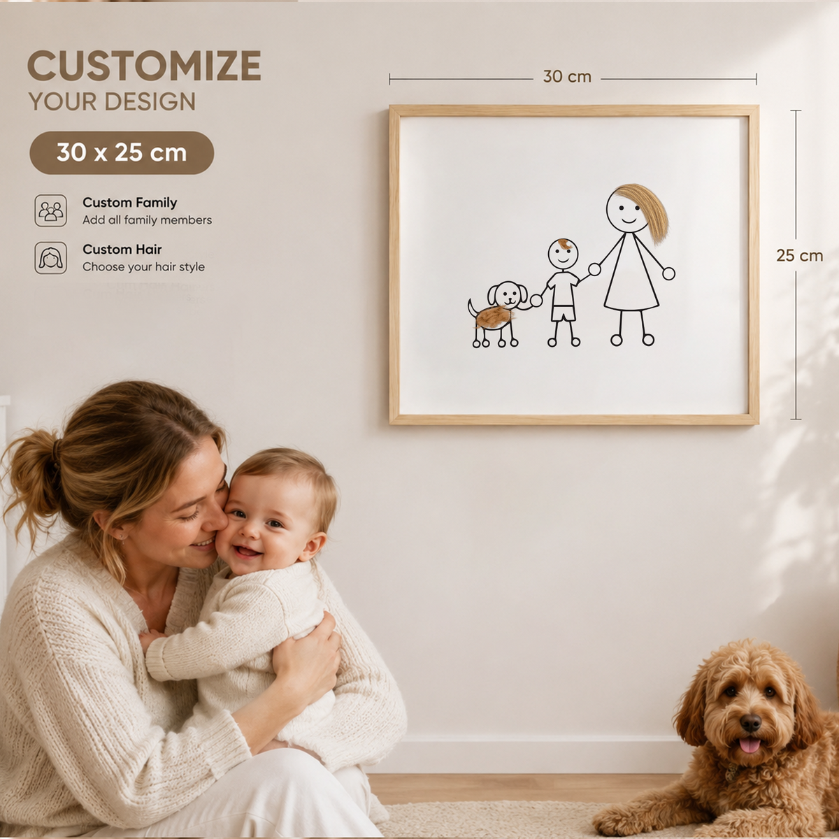 Personalized Pet Hair Keepsake Frame – Custom Family Portrait with Real Pet Fur, Unique Gift for Dog & Cat Lovers