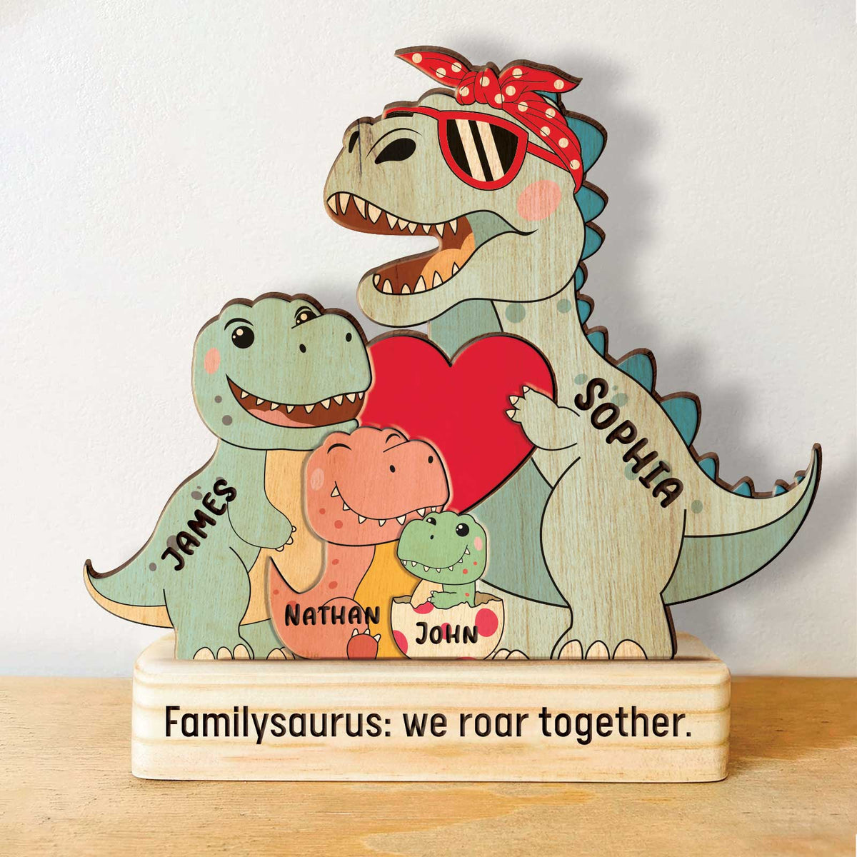 Famille - Famille de dinosaures - Puzzle en bois personnalisé