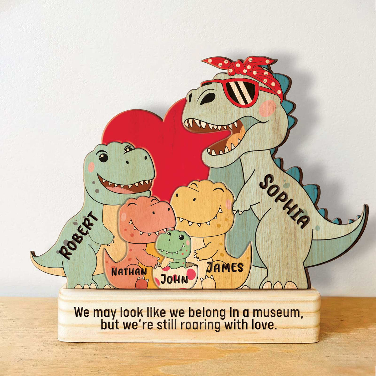 Famille - Famille de dinosaures - Puzzle en bois personnalisé